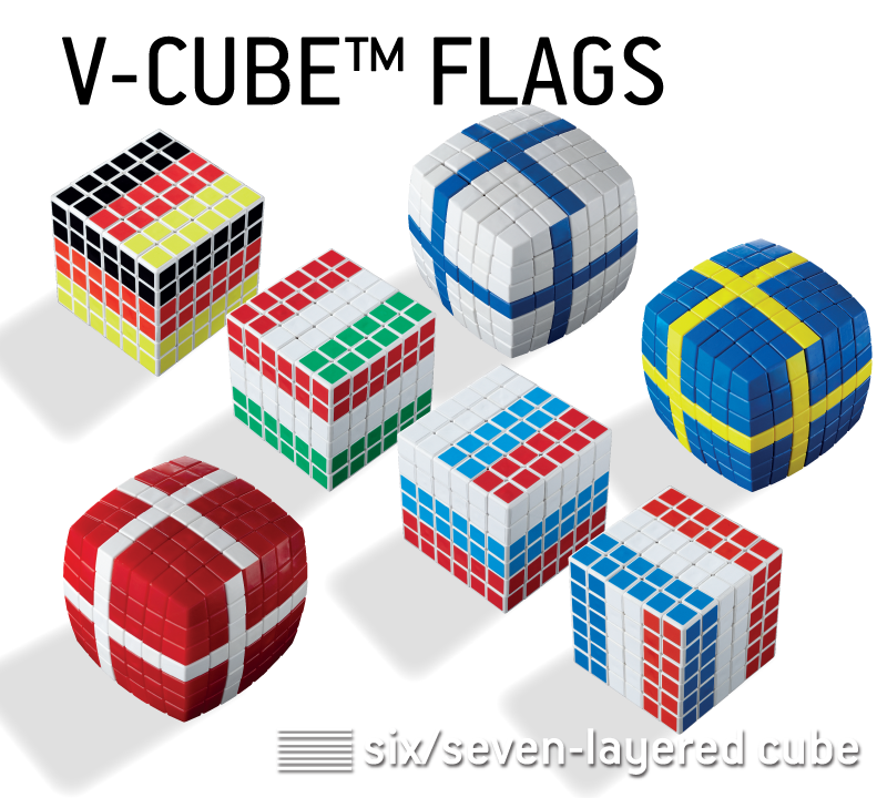 V-CUBE™ Flags. 2-3 colored, 8 or 7 layered - V-Classics 7x7x7 and 8x8x8 smooth rotation Cube